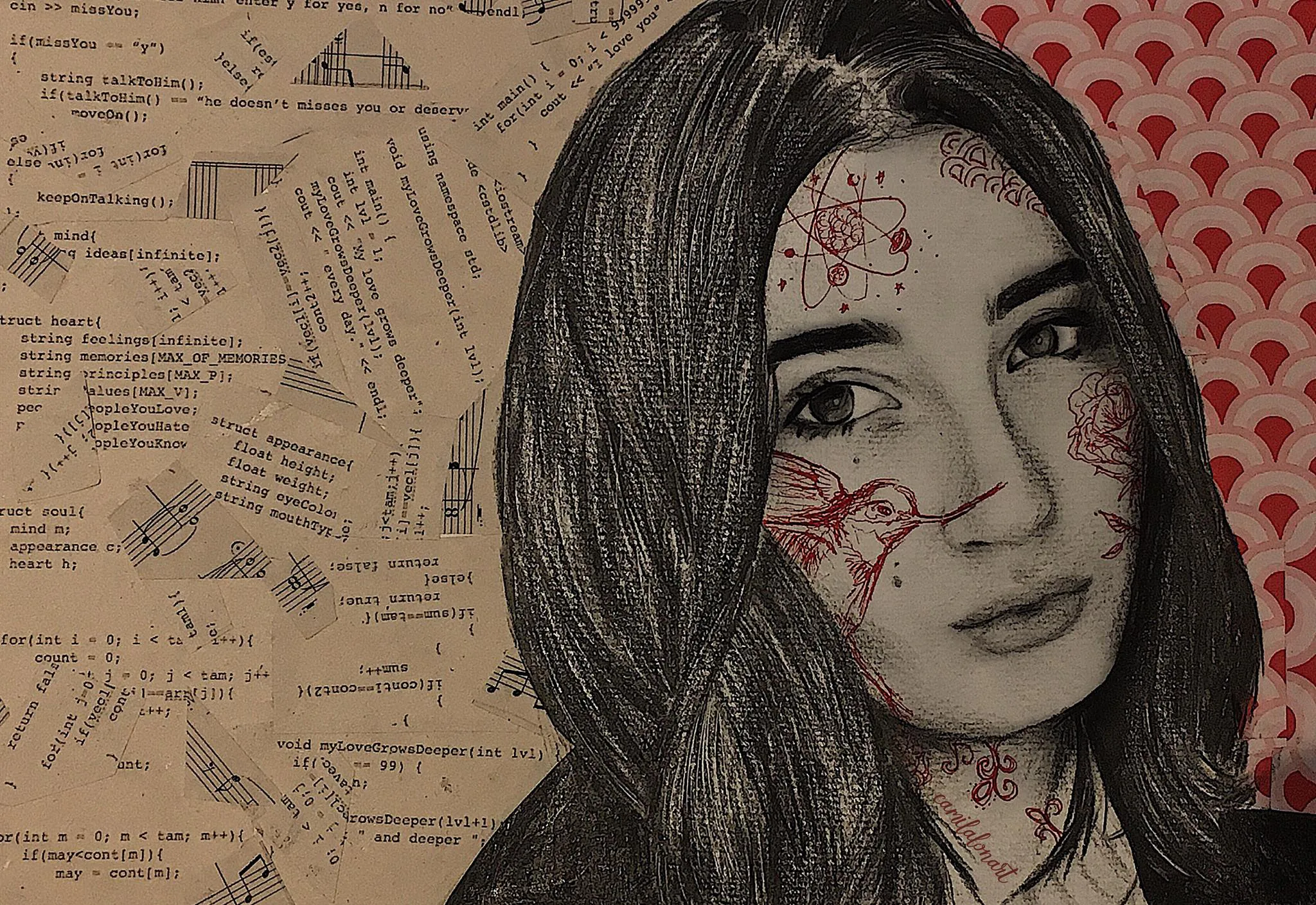 Camila — Watercolor, pencil and collage